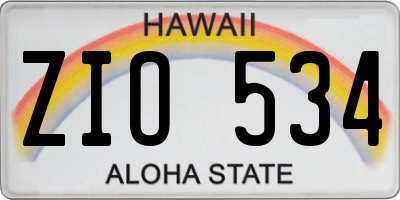 HI license plate ZIO534