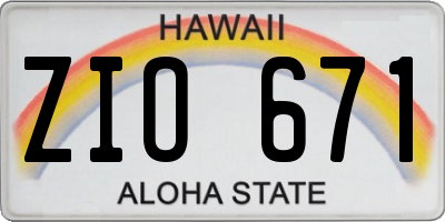 HI license plate ZIO671