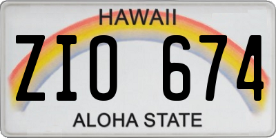 HI license plate ZIO674