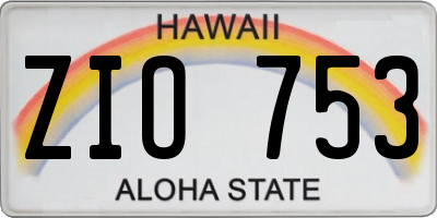 HI license plate ZIO753