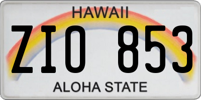 HI license plate ZIO853