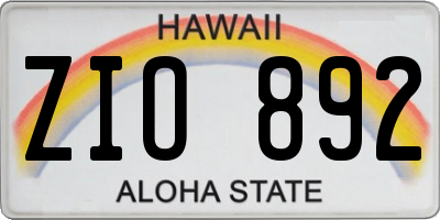 HI license plate ZIO892