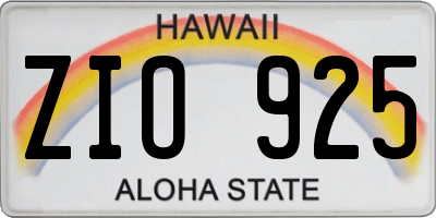 HI license plate ZIO925
