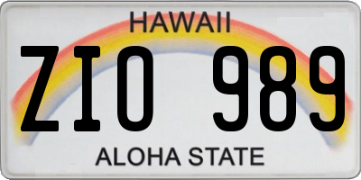HI license plate ZIO989