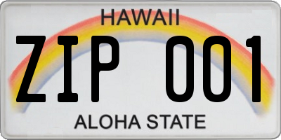 HI license plate ZIP001