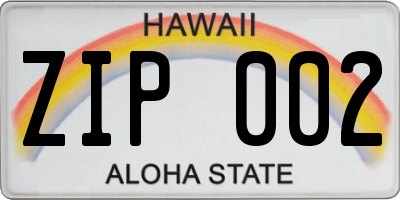 HI license plate ZIP002
