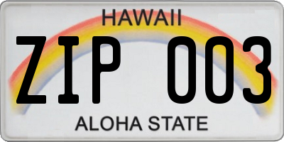 HI license plate ZIP003