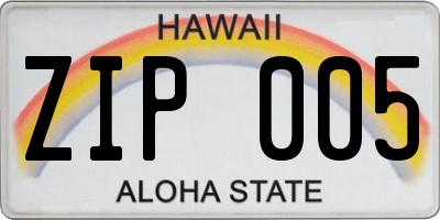 HI license plate ZIP005