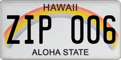 HI license plate ZIP006