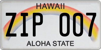 HI license plate ZIP007