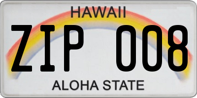 HI license plate ZIP008