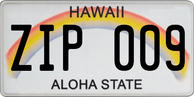 HI license plate ZIP009