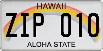 HI license plate ZIP010