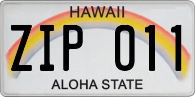 HI license plate ZIP011