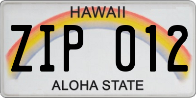 HI license plate ZIP012