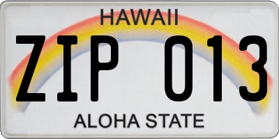 HI license plate ZIP013