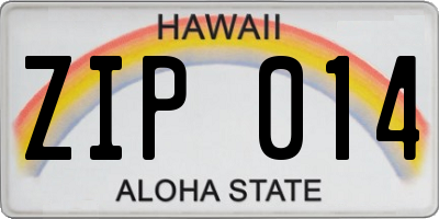 HI license plate ZIP014