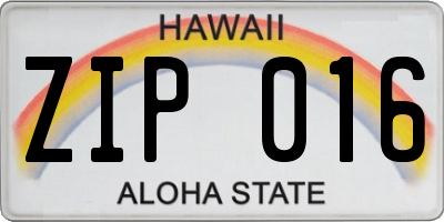 HI license plate ZIP016