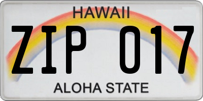 HI license plate ZIP017