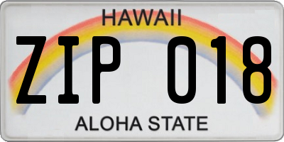 HI license plate ZIP018