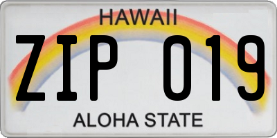 HI license plate ZIP019