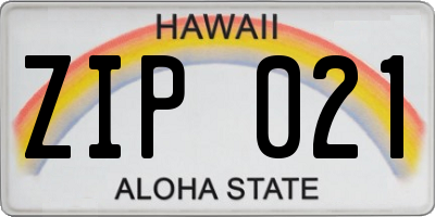HI license plate ZIP021