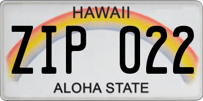 HI license plate ZIP022
