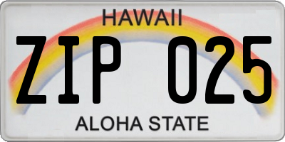 HI license plate ZIP025