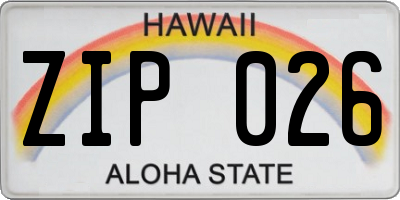 HI license plate ZIP026