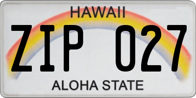 HI license plate ZIP027