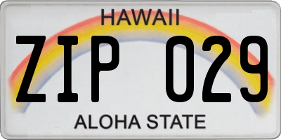 HI license plate ZIP029