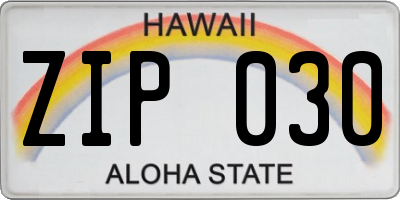 HI license plate ZIP030