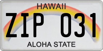 HI license plate ZIP031