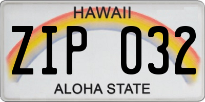 HI license plate ZIP032
