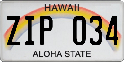 HI license plate ZIP034