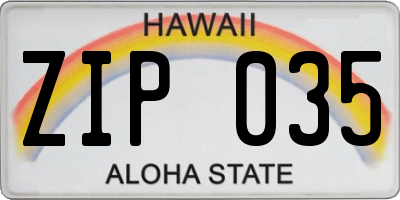 HI license plate ZIP035
