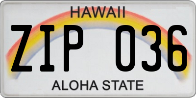 HI license plate ZIP036