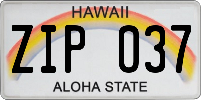 HI license plate ZIP037