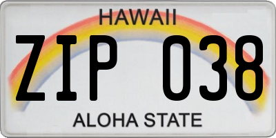 HI license plate ZIP038