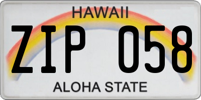 HI license plate ZIP058