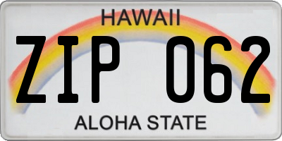 HI license plate ZIP062