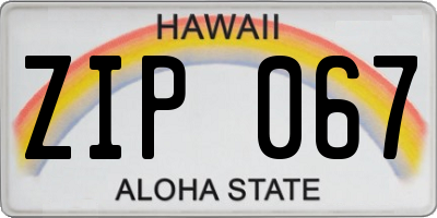 HI license plate ZIP067