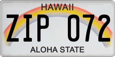 HI license plate ZIP072
