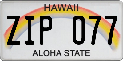 HI license plate ZIP077