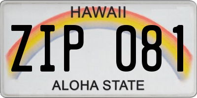 HI license plate ZIP081