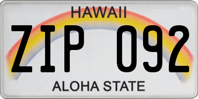 HI license plate ZIP092