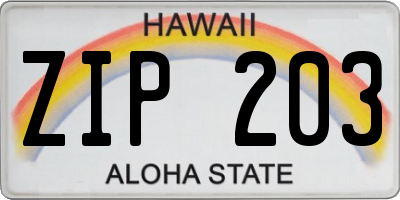 HI license plate ZIP203