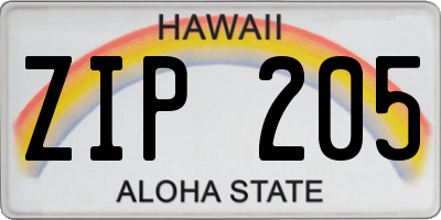 HI license plate ZIP205