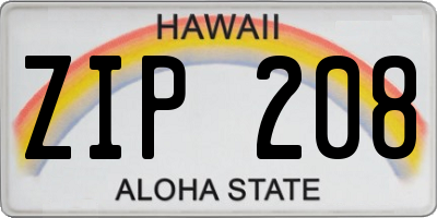 HI license plate ZIP208
