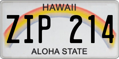 HI license plate ZIP214